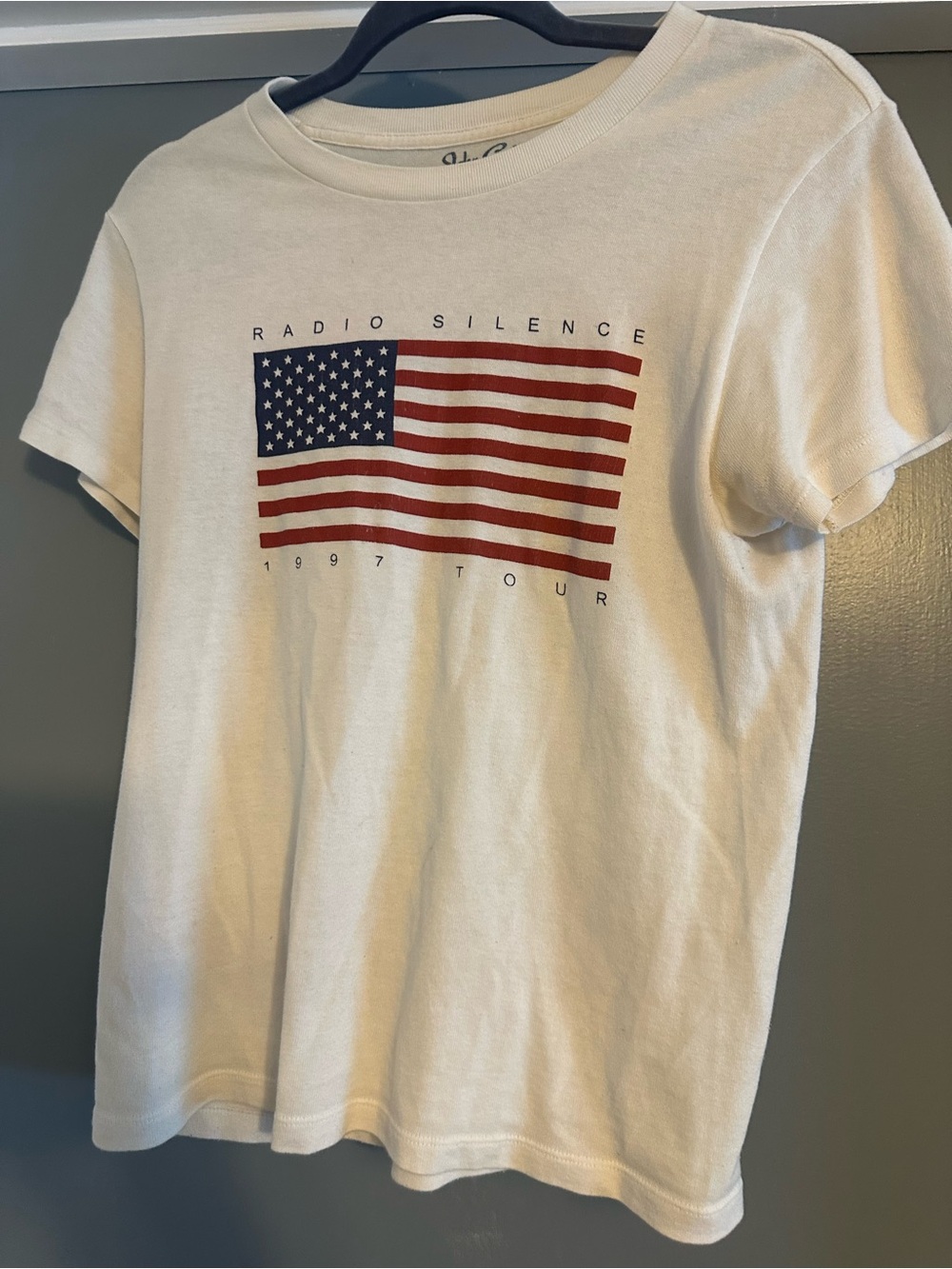John Galliano White Tee with Red & Blue American Flag Graphic
